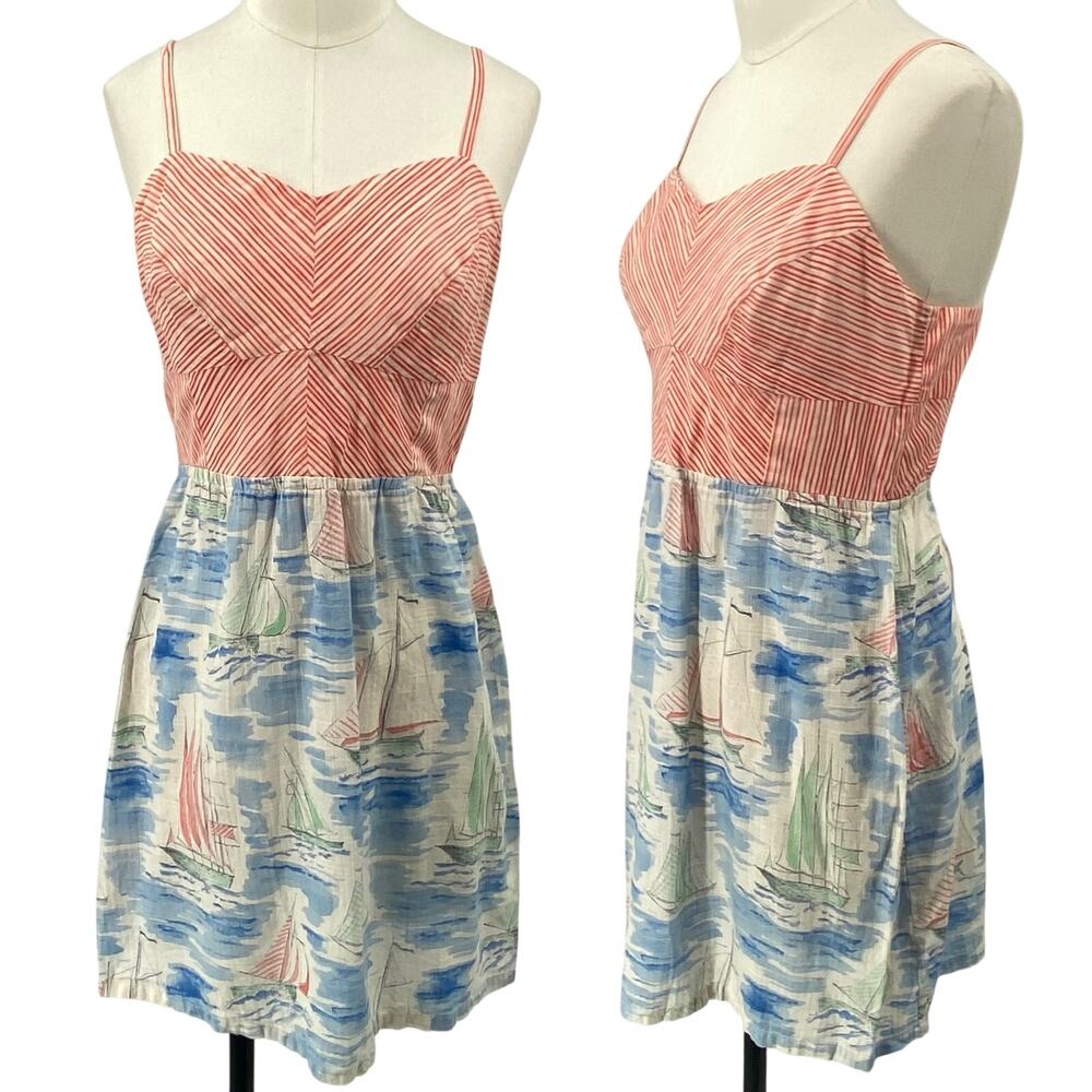 Anthropologie Striped Coral & Nautical Print Mini Dress Medium